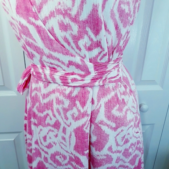 Pendleton Cotton Midi Dress Pink on White Sleeveless Wrap Lined Size 8 - Picture 4 of 16